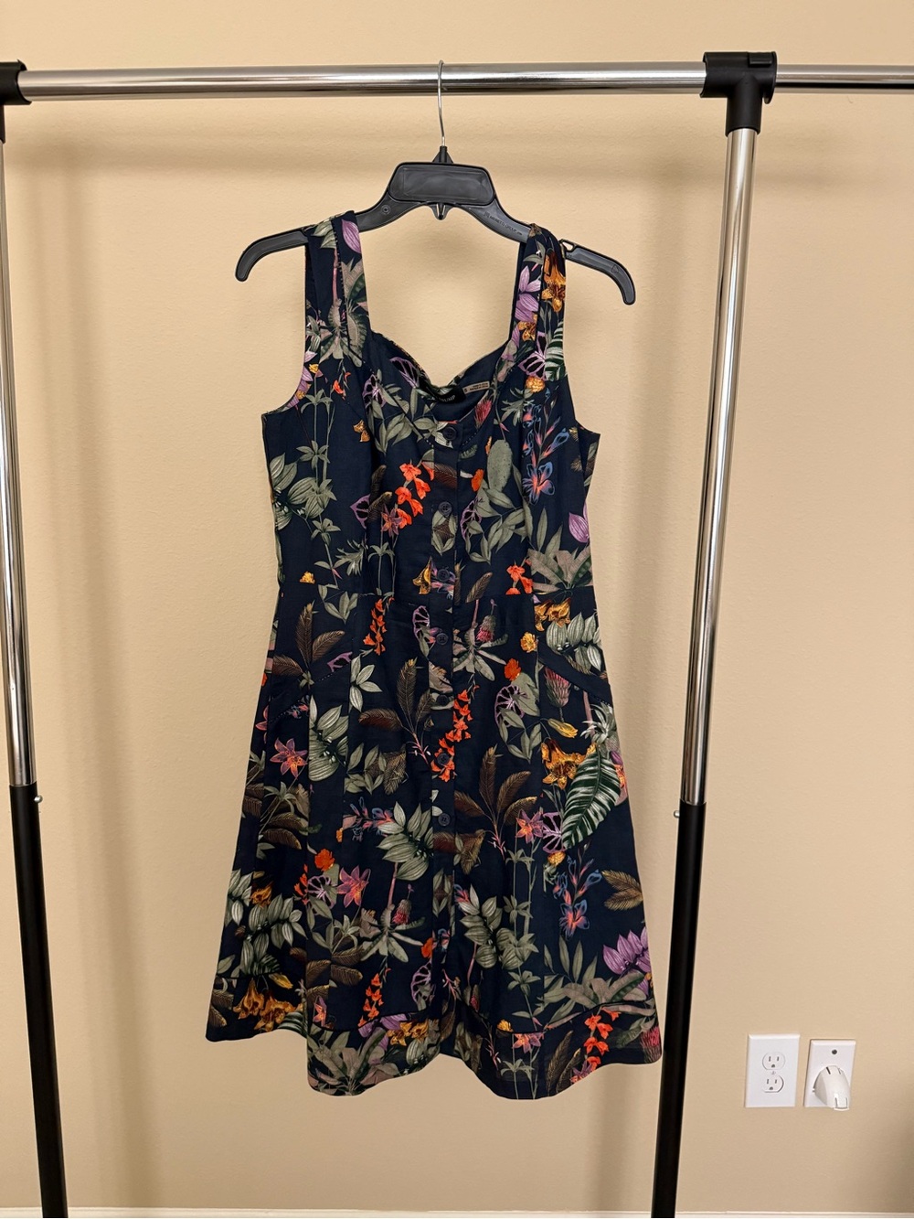Ivanka Trump Navy Tropical Floral Sleeveless Dress
